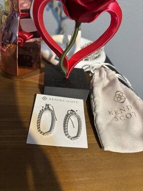 Kendra Scott Silver Crystal Open Oval Dangle Earrings